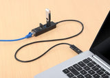 Manhattan Hub/dock combinado USB-C y USB-A, puertos (4): Ethernet + 3x USB-A, 5 Gbps (USB 3.0), Alimentado por USB (no requiere alimentación externa) hubs de interfaz 3 4 5000 Mbit/s Negro