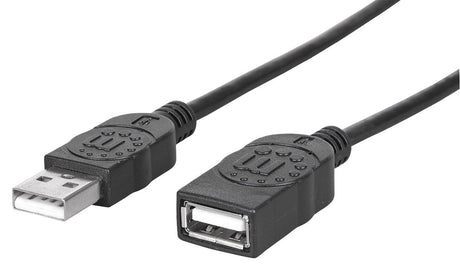 Manhattan Cable alargador USB-A a USB-A, 1 m, macho a hembra, 480 Mbps (USB 2.0), negro, garantía de por vida, equivalente a USBEXTAA3BK Cable USB 2.0 USB A USB A Macho/Hembra