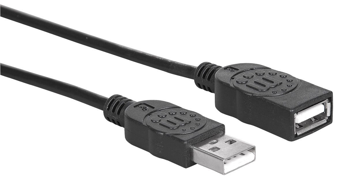 Manhattan Cable alargador USB-A a USB-A, 1 m, macho a hembra, 480 Mbps (USB 2.0), negro, garantía de por vida, equivalente a USBEXTAA3BK Cable USB 2.0 USB A USB A Macho/Hembra