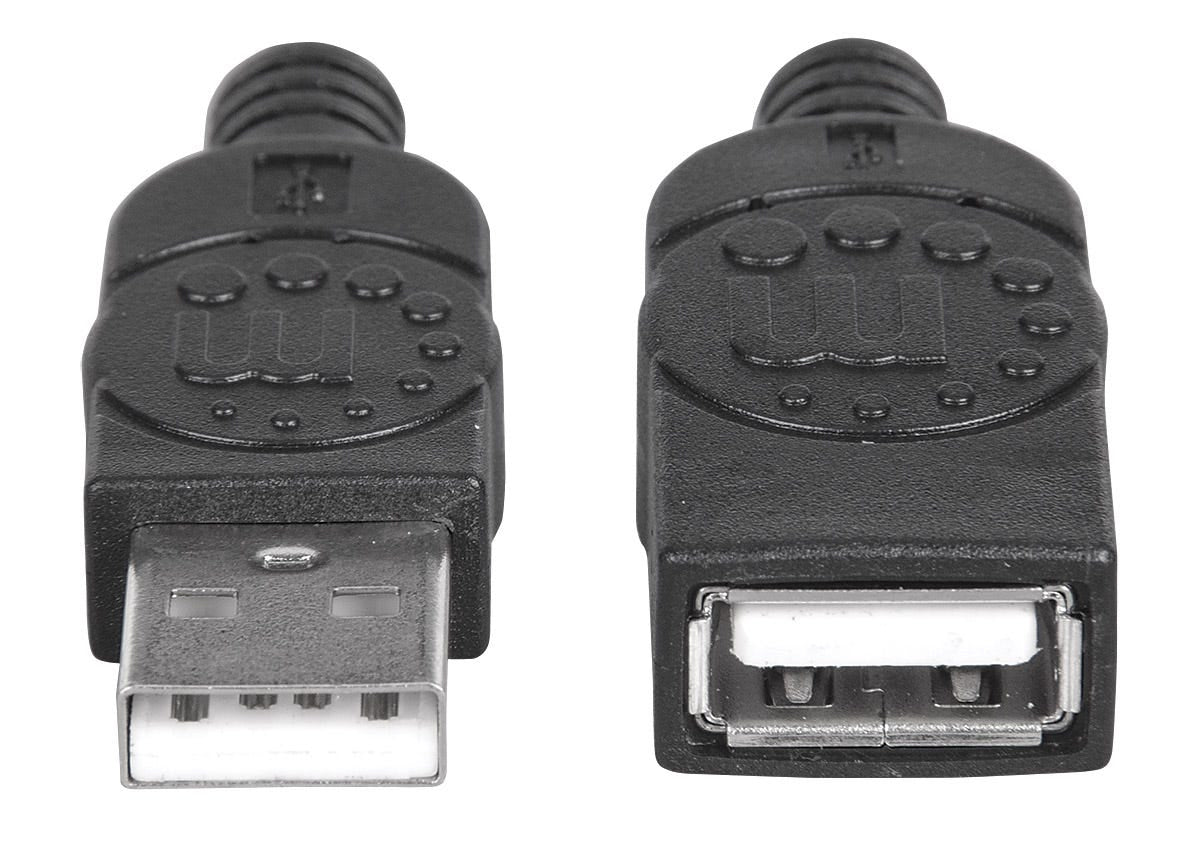 Manhattan Cable alargador USB-A a USB-A, 1 m, macho a hembra, 480 Mbps (USB 2.0), negro, garantía de por vida, equivalente a USBEXTAA3BK Cable USB 2.0 USB A USB A Macho/Hembra