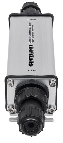 Intellinet Répéteur-extenseur PoE+ Gigabit extérieur haute puissance, IEEE 802.3at/af, portée jusqu’à 100 m, métal, IP65
