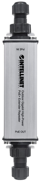 Intellinet Répéteur-extenseur PoE+ Gigabit extérieur haute puissance, IEEE 802.3at/af, portée jusqu’à 100 m, métal, IP65