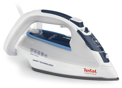 T-Fal Smart Protect Plancha de vapor en seco Suela Durilium Airglide 1700 W Azul, Blanco, 120 g/min, 40 g/min