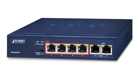 PLANET FSD-604HP switch No administrado Fast Ethernet (10/100) Energía sobre Ethernet (PoE) Azul