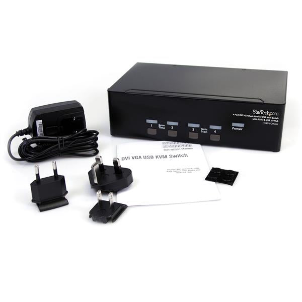 StarTech.com Conmutador Switch KVM 4 Ordenadores 2 Monitores Dobles DVI VGA Audio Puertos USB 1920x1440