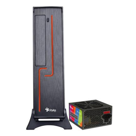 Gabinete Oficina Keelan Slim ITX Stylos 2xUSB 1.0+1xUSB 3.0+puerto 3.5mm+línea roja con fuente de poder 550W