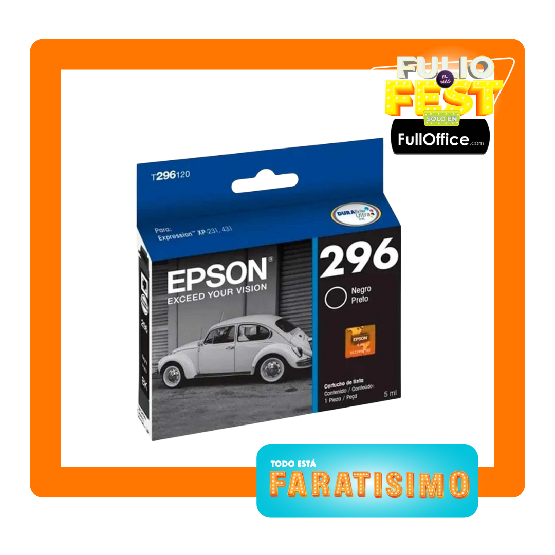Cartucho de Tinta Epson 296, Compatible: XP231, XP431, 4ml, 130 Páginas, Negro - T296120-AL