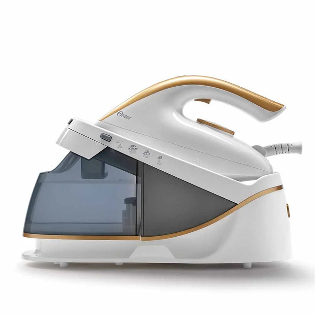 Oster GCSTSG1200 estación de planchado de vapor 1600 W 1.7 L Piso de cerámica Oro, Blanco, 230 g/min, 5 barra