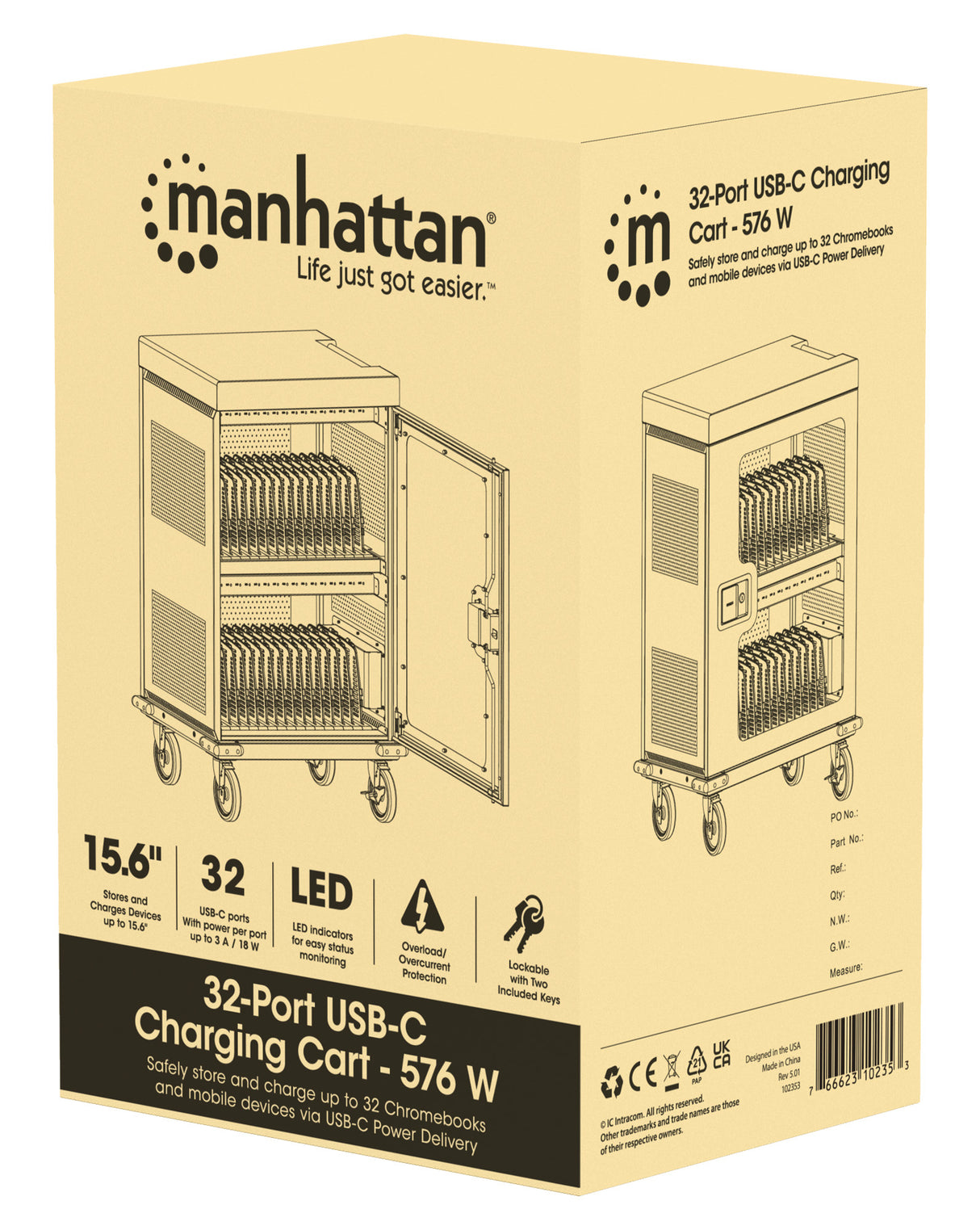 Manhattan Carro de carga USB-C (armario) para 32 dispositivos (iPad hasta 13", MacBook Air hasta 15", Chromebo
