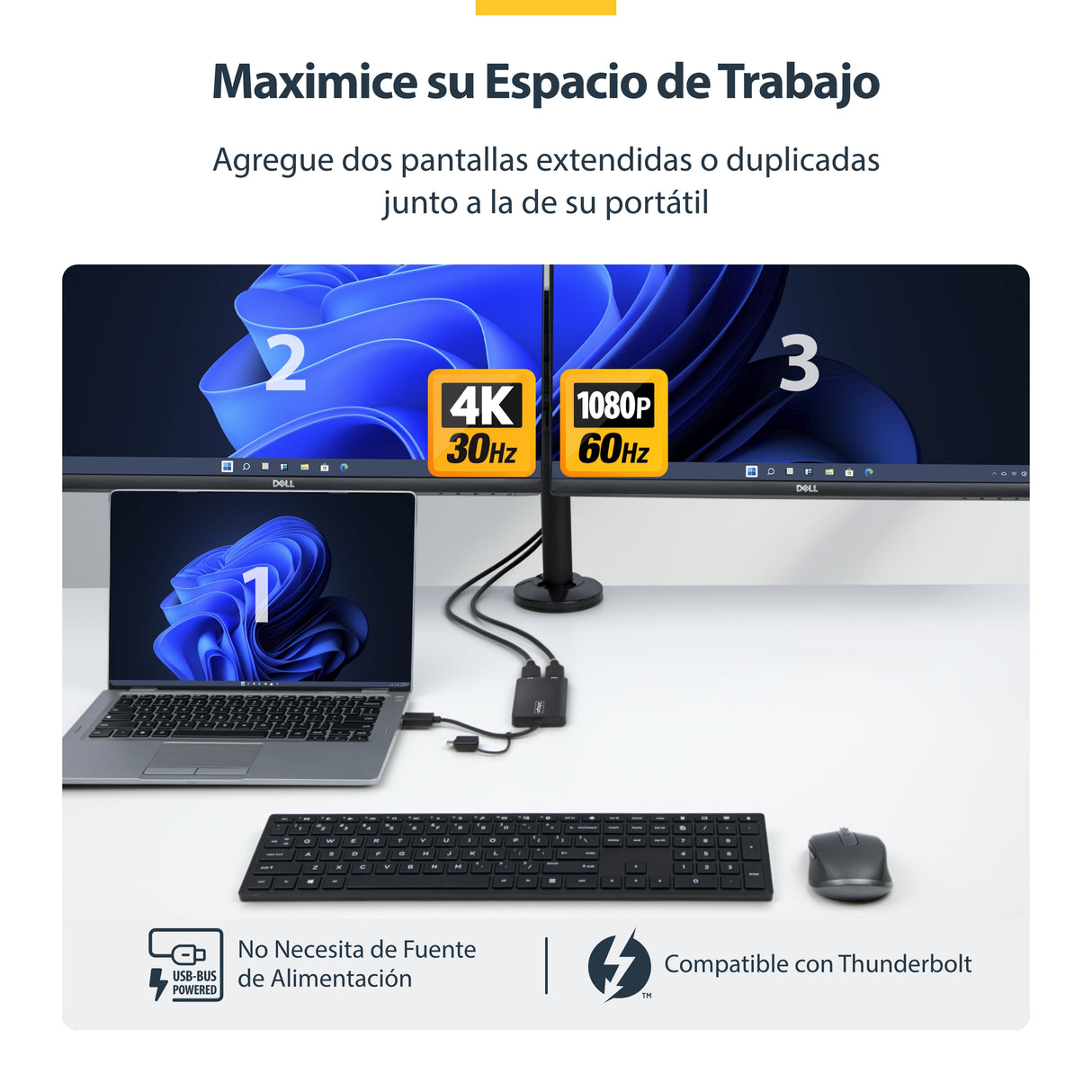StarTech.com Adaptador de USB a HDMI Doble, USB A/C a 2 Pantallas HDMI (1x 4K30Hz, 1x 1080p), Dongle Integrado USB-A a C, Cable de 11cm, Adaptador USB 3.0 a HDMI, Windows y macOS adaptadores gráficos usb USB tipo A, USB Tipo C Macho Derecho Si