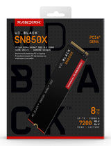 WD Black SSD Interno SN850X 8TB M.2 2280 NVMe PCIe Gen4, Lect. 7200MB/s, Escr. 6600MB/s, TBW 4800
