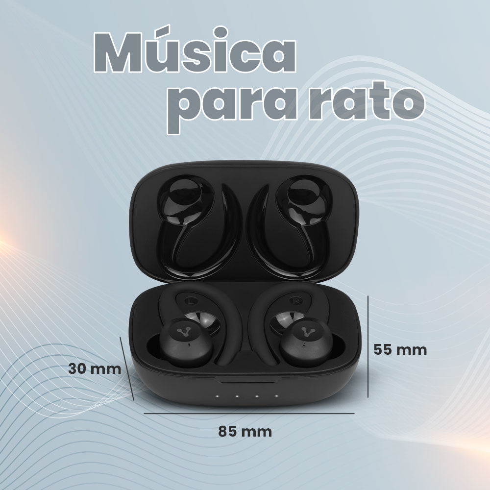AUDÍFONOS VORAGO ESB-500-PLUS TWS BLUETOOTH 5.0 IPX5 MANOS LIBRES EARHOOKS DESMONTABLES.