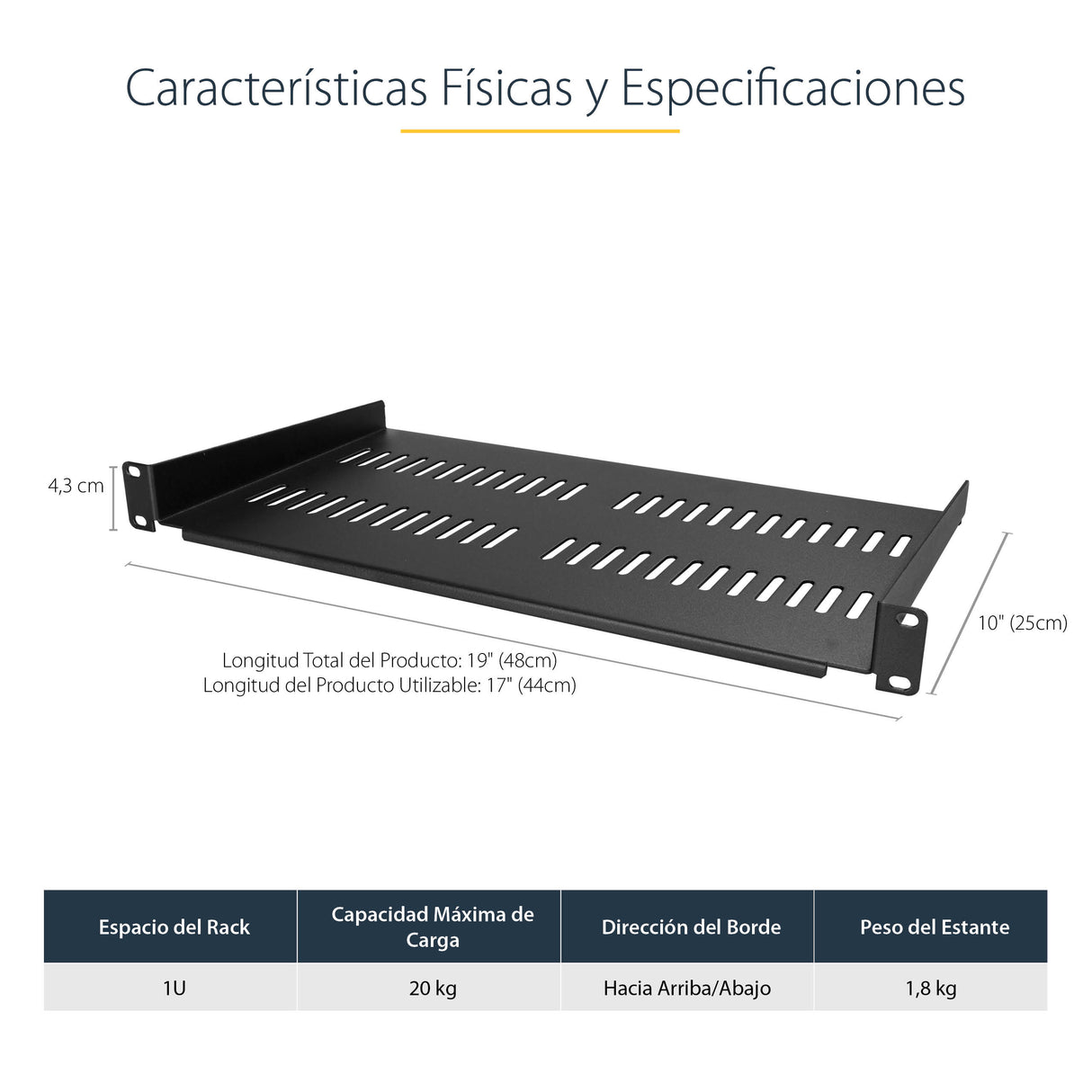 StarTech.com Bandeja Estante Ventilado de 1U para Armario Rack de Servidores de 19 Pulgadas - de 10 Pulgadas (254mm) de Profundidad - Acero de Servicio Pesado - Capacidad de 20kg - Negro Rack Cajón metálico para rack Negro Acero 20 kg