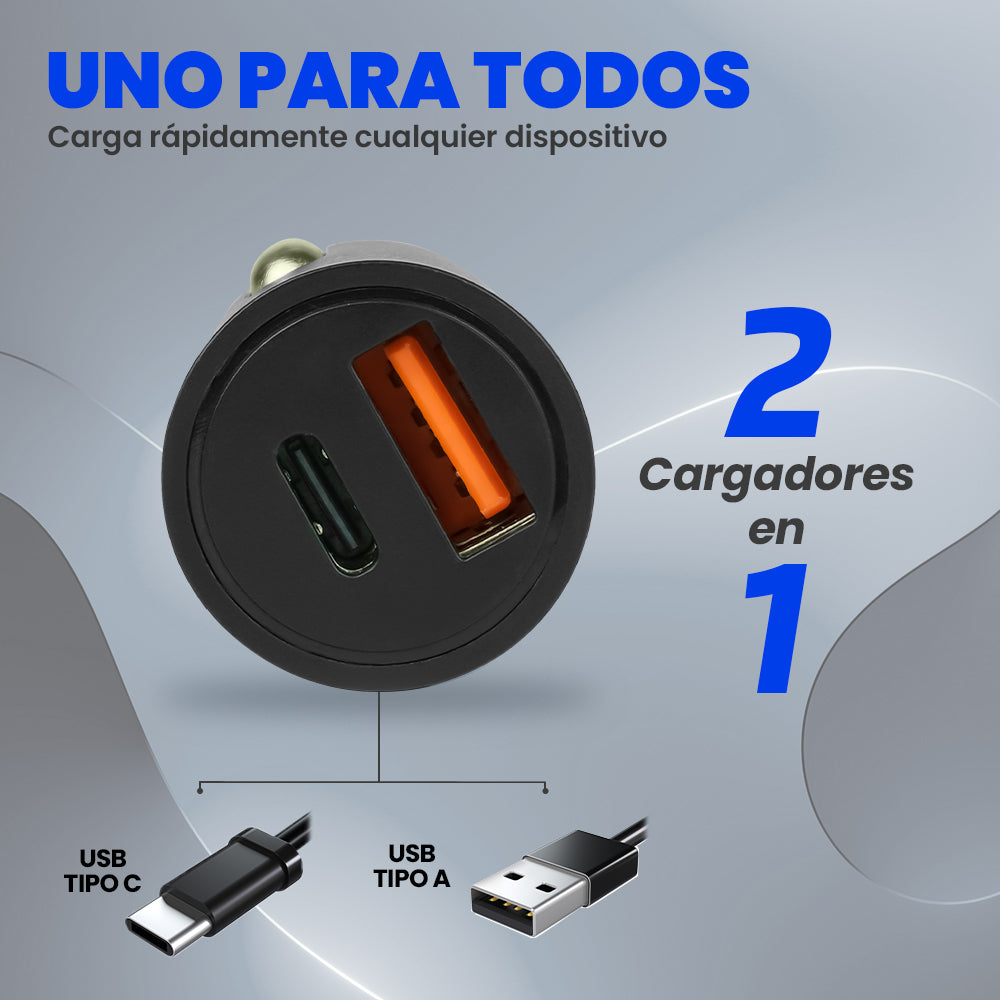 CARGADOR PARA AUTO VORAGO AU-305 TIPO C PD 20W Y USB A QUICK CHARGE 3.0 NEGRO