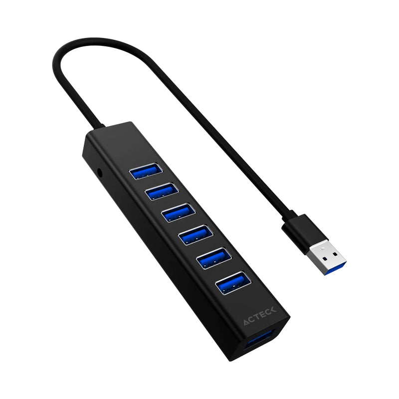 Acteck Port X7C DH607 USB Tipo C 5000 Mbit/s Negro, USB 3.2 Gen 1 (3.1 Gen 1) Type-A, Aluminio, Cable redondo