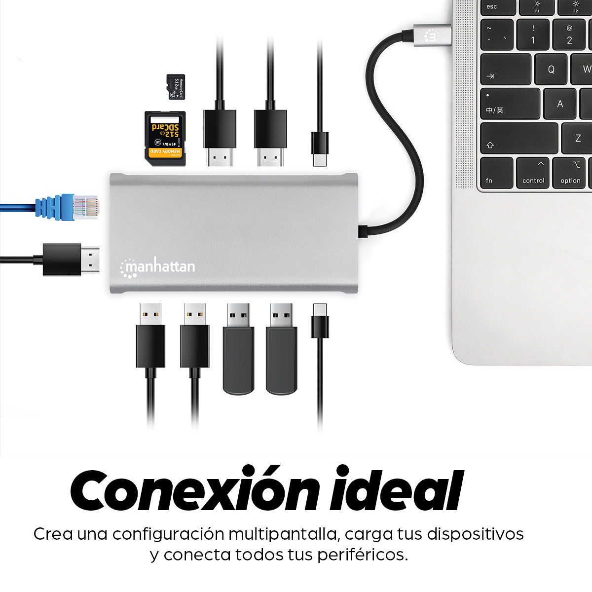 Manhattan Docking Station USB-C para Triple Monitor Laptop Alámbrico USB 3.2 Gen 1 (3.1 Gen 1) Type-C 4 2