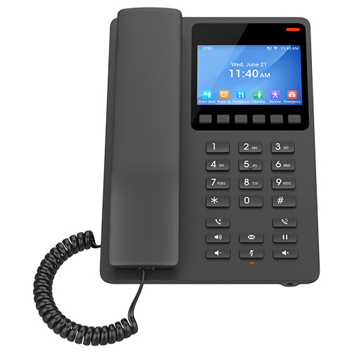 GHP631, Teléfono Hotelero IP Negro, LCD Color 3.5", 2 SIP 2 líneas, GDMS, soporta PoE