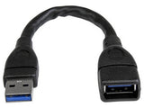 StarTech.com Cable de 15cm Extensor USB 3.0 - Alargador USB 3.0 SuperSpeed Negro Cable USB 3.2 Gen 1 (3.1 Gen 1) USB A USB A Macho