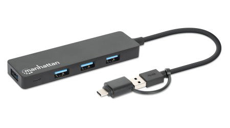 Manhattan Hub/dock combinado USB-C y USB-A, puertos (4): 4x USB-A, 5 Gbps (USB 3.0), Alimentado por USB (no requiere ali