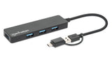 Manhattan Hub/dock combinado USB-C y USB-A, puertos (4): 4x USB-A, 5 Gbps (USB 3.0), Alimentado por USB (no requiere ali