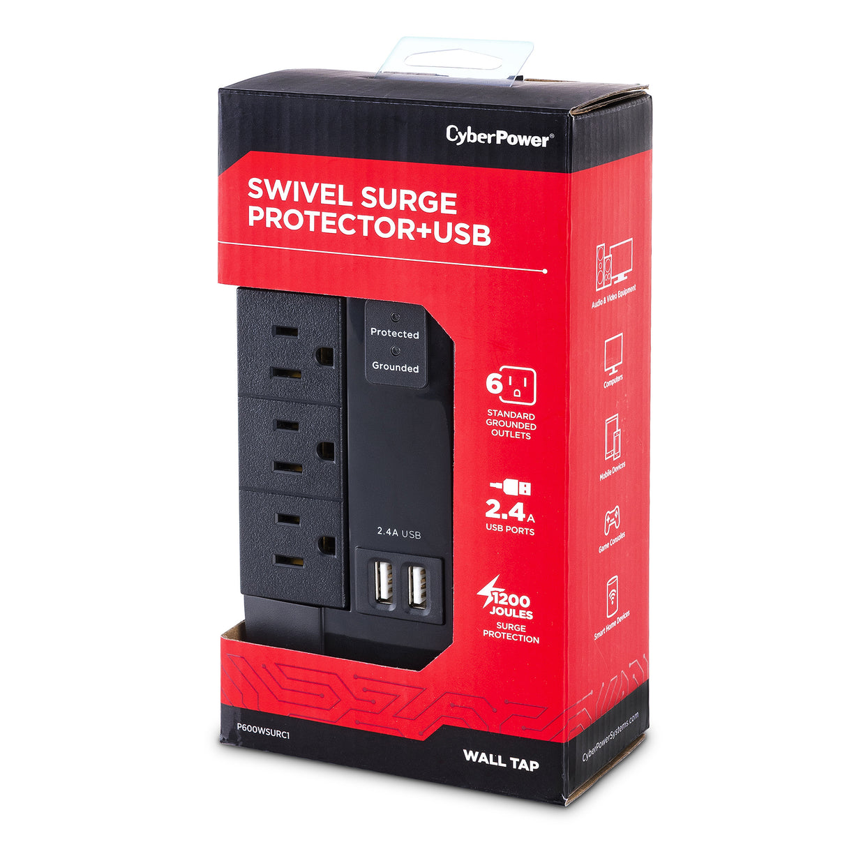 CyberPower P600WSURC1 limitador de tensión 1200 J 6 salidas AC NEMA 5-15R 125 V