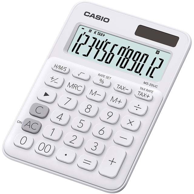 Casio MS-20UC-WE calculadora Escritorio Calculadora básica Blanco, 12 dígitos, 1 líneas, Batería/Solar