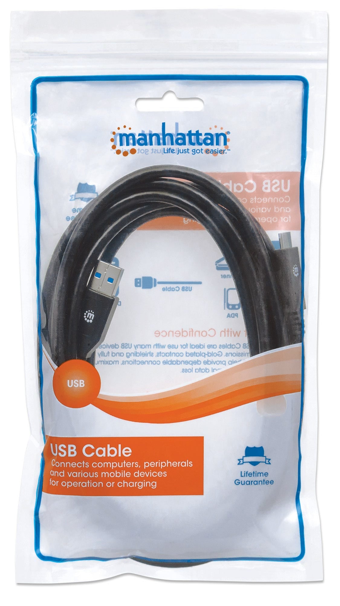 Manhattan Cable USB-C a USB-A, 3 m, macho a macho, 5 Gbps (USB 3.2 Gen1 / USB 3.0), 3 A (carga rápida), negro, garantía 