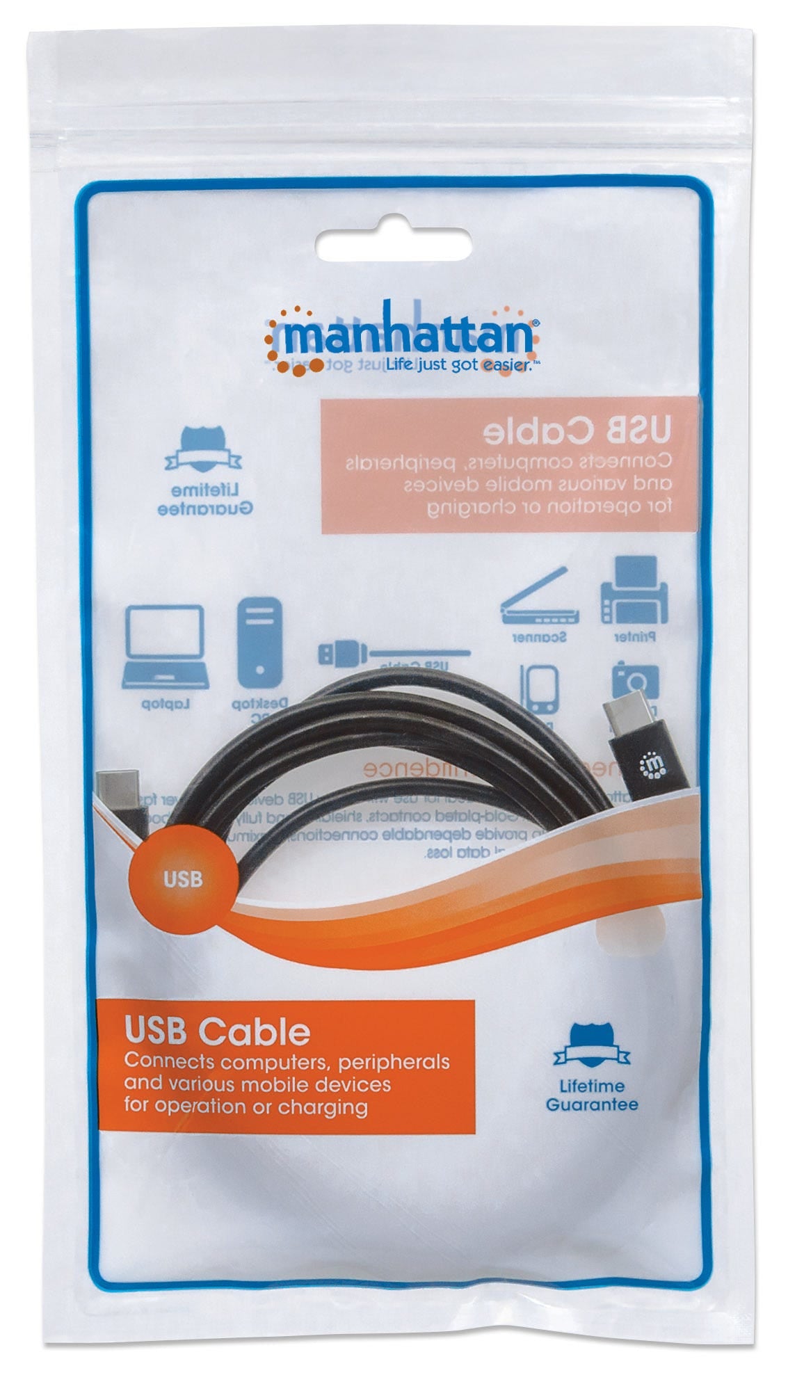 Manhattan Cable USB-C a USB-C, 2 m, macho a macho, 480 Mbps (USB 2.0), 3 A, negro, garantía de por vida, equivalente a USB2CC2M Cable USB 2.0 USB C USB C Macho