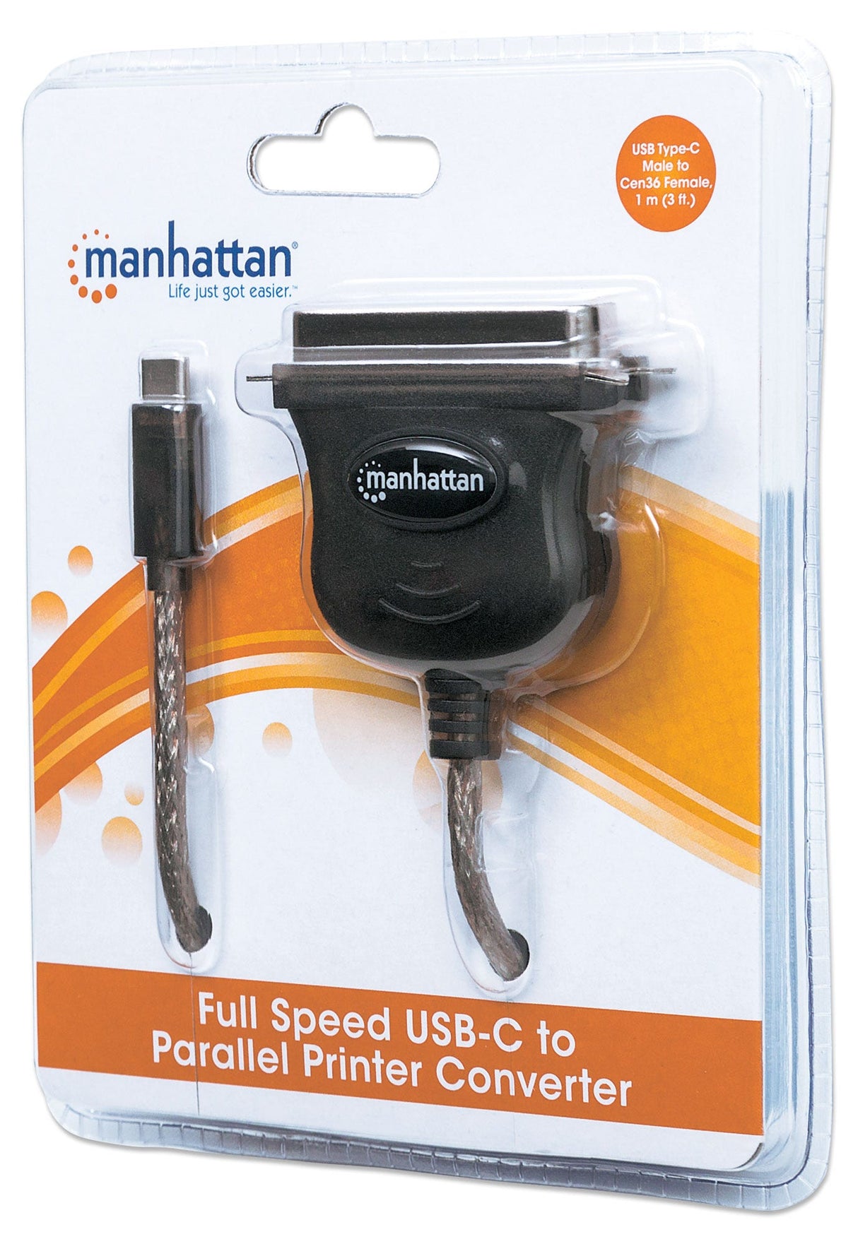 Manhattan Convertidor para Impresora USB-C Full Speed a Paralelo Cen36 USB-C Macho a Cen36 Hembra, 1 m (3 ft.), Negro Ca
