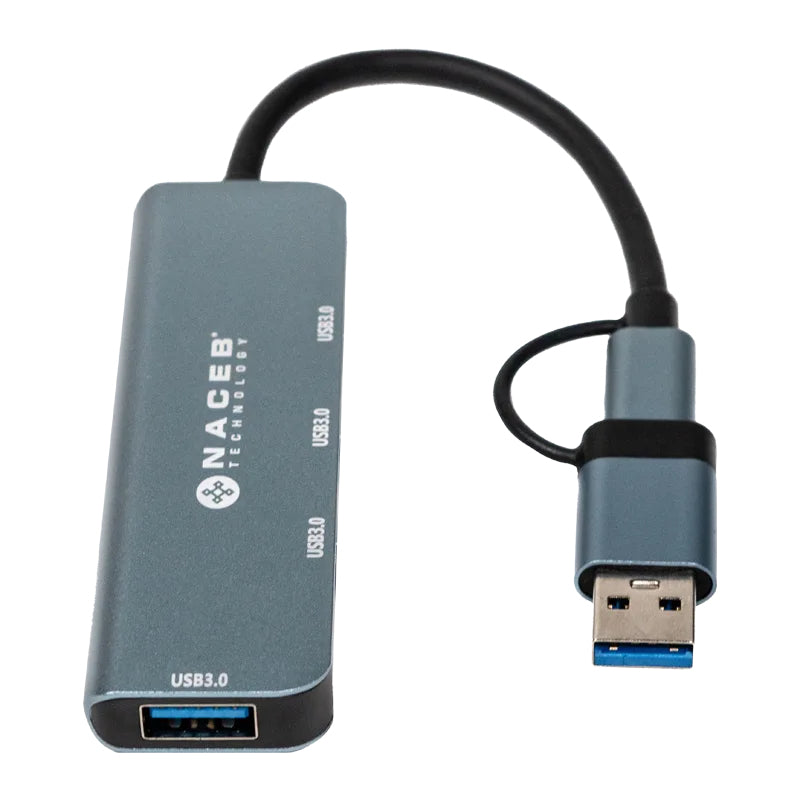 Naceb Technology NA-0126 nodo concentrador USB Tipo C Negro, Azul, Aluminio, Elastómero termoplástico (TPE), 0.015 m