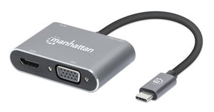 Manhattan Hub/dock USB-C, puertos (4): HDMI, USB-A, USB-C y VGA, con Power Delivery (PD) 87 W- requi