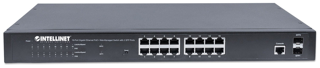 POE SWITCH INT GB 16 PTOS 19" 30W/PTO, 220W, ADMIN + 2 SFP