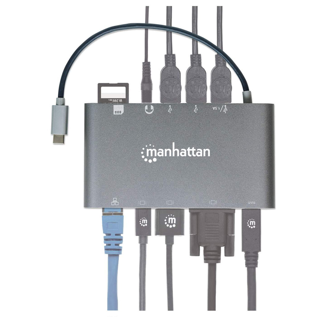 Manhattan Docking Station USB-C SuperVelocidad 7 en 1 Laptop Alámbrico USB 3.2 Gen 1 (3.1 Gen 1) Type-C 3 1