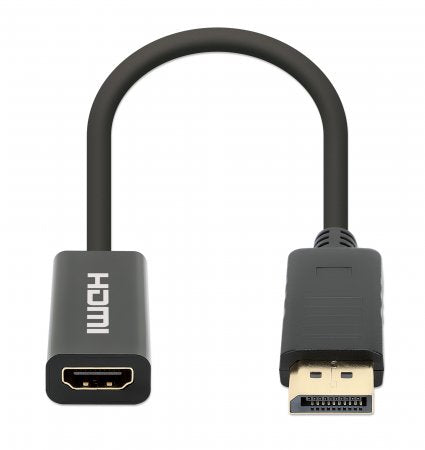 Manhattan Adaptador activo DisplayPort 1.2 a HDMI, 4K@60 Hz, 15 cm, macho a hembra, DP con pestaña de bloqueo, negro, no bidireccional, garantía 3 años, equivalente a DP2HD4K60S Cable DisplayPort HDMI Macho Hembra