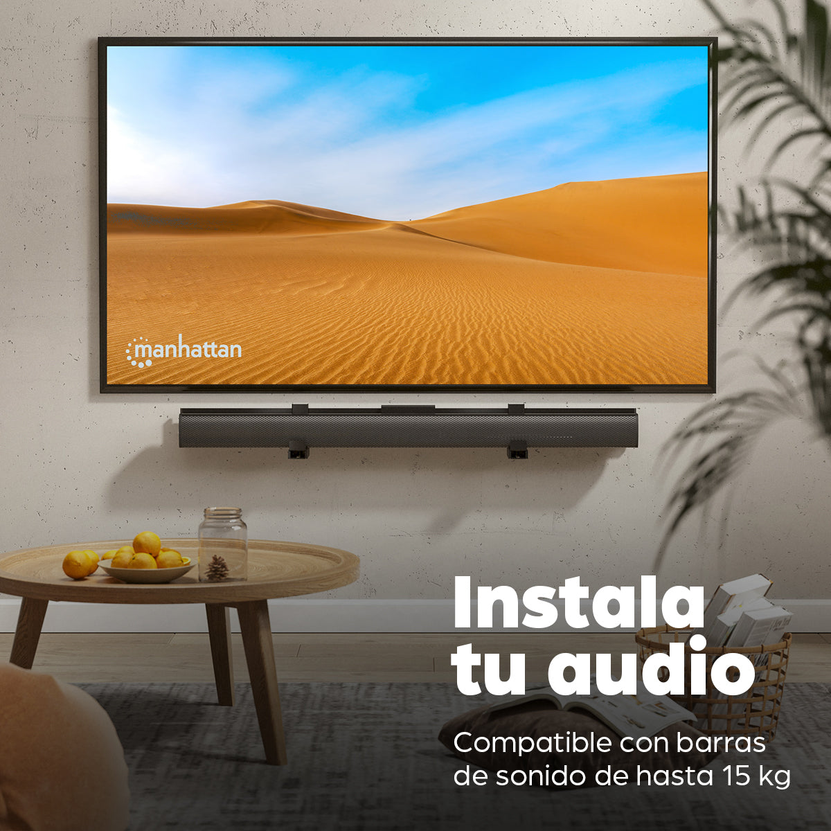 Soporte de Pared para Barra de Sonido Manhattan, TV, 10 kg, Negro