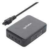Manhattan Estación de carga GaN USB Power Delivery de 4 puertos, 240 W / PD 3.1, 4 puertos USB-C PD hasta 140 W por puerto, 240 W total, negro cargador de dispositivos móviles Corriente alterna 4 Si Interior
