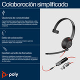 HP Poly Auriculares Poly Blackwire 5210 monaural USB-C + conector de 3,5 mm + adaptador USB-C/A Auriculares y Cascos Aur