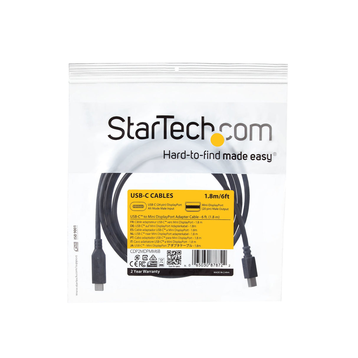 StarTech.com Cable 1,8m USB-C a Mini DisplayPort - 4K 60Hz - Black - Adaptador USB 3.1 Tipo C a mDP Adaptadores de cable