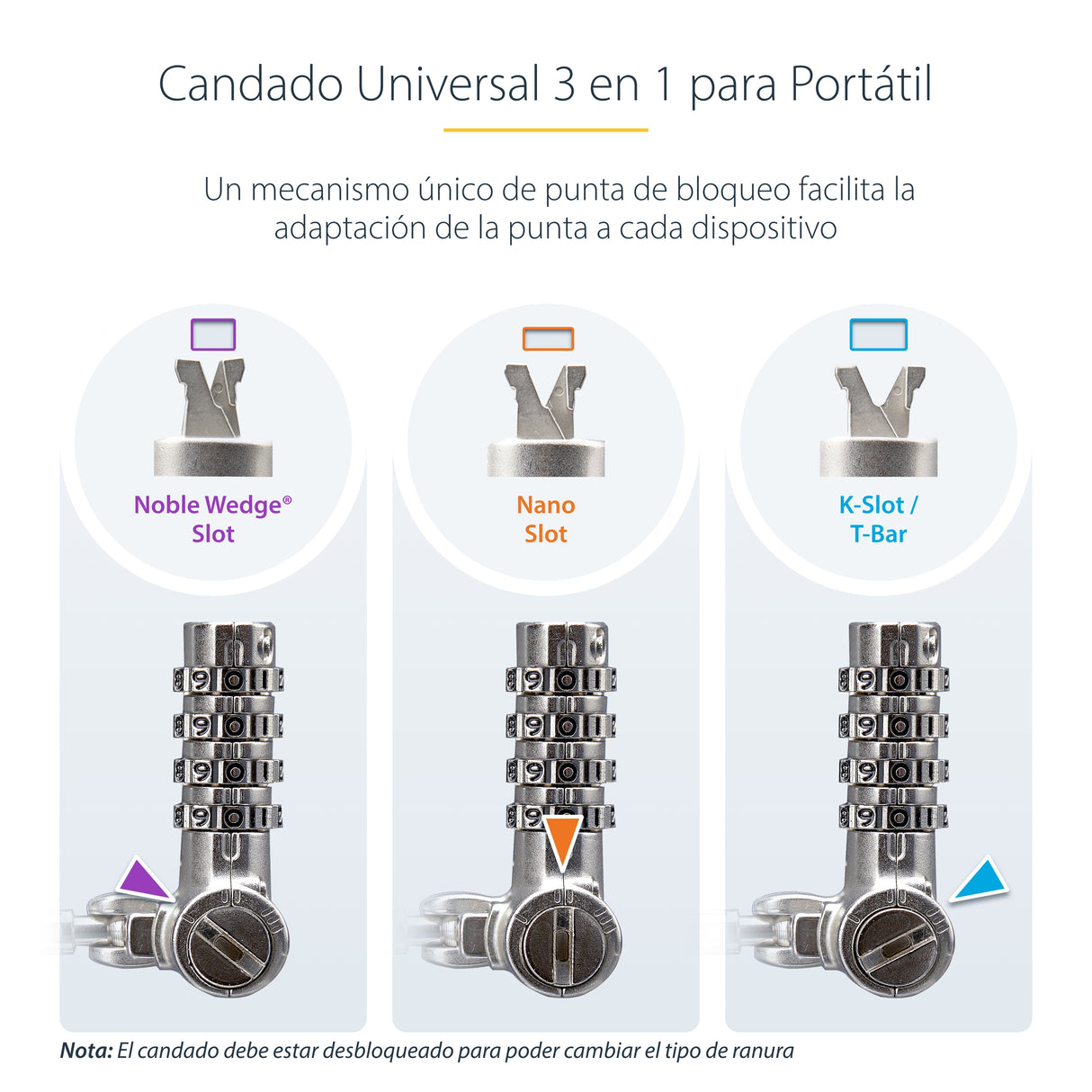 StarTech.com Paquete de 25 Candados Universales Noble/Noble Wedge&amp;reg;/K-Slot con Llave para Portátil - Cables de Se