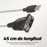 Manhattan Convertidor USB-A a serie (RS232/COM/DB9), 45 cm, macho a macho, chip Prolific PL-2303RA, negro/plata, 3 años de garantía, equivalente a ICUSB232V2 Cable Negro, Transparente 0,45 m USB A Serial/COM/RS232/DB9
