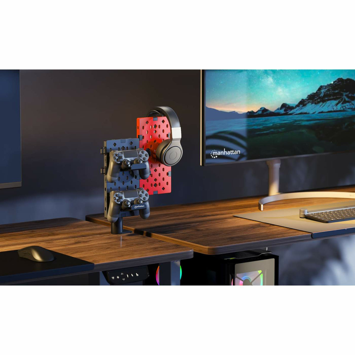 462518 - Manhattan 462518 Soportes Mando de videoconsola, Auriculares Escritorio Negro, Rojo