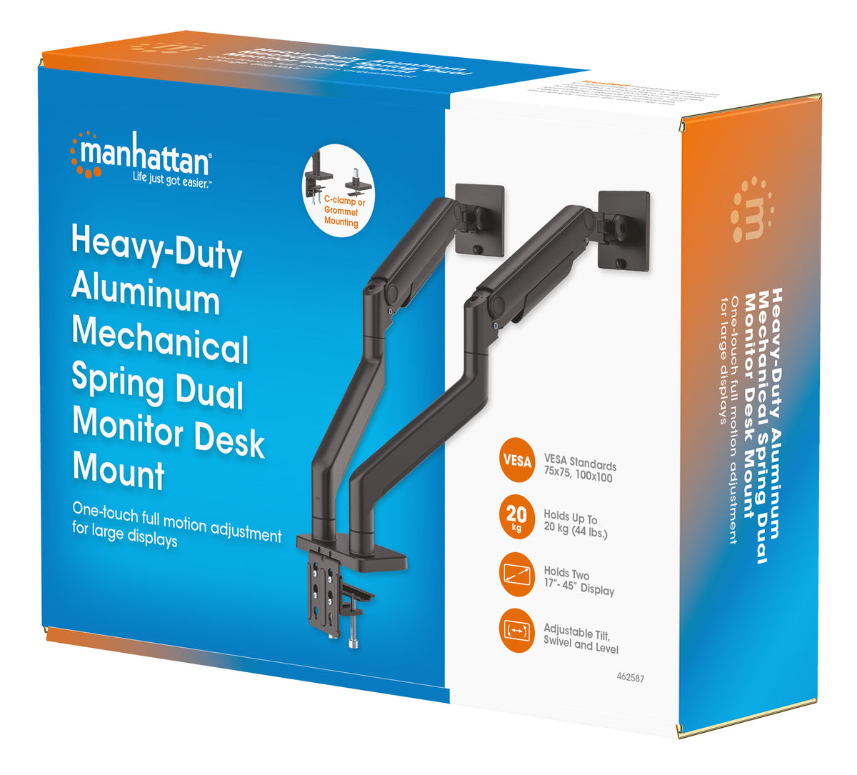 462587 - Manhattan Soporte doble de sobremesa para TV/monitores (Articulado con muelle), para pantallas de 13" a 45", f