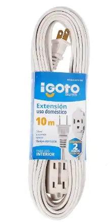 IGOTO Extensión Doméstica Blanca 10M Calibre 16 ED13-10B, 10 Metros, Tipo Empresarial