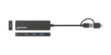 Manhattan Hub/dock combinado USB-C y USB-A, puertos (4): 4x USB-A, 5 Gbps (USB 3.0), Alimentado por USB (no requiere ali