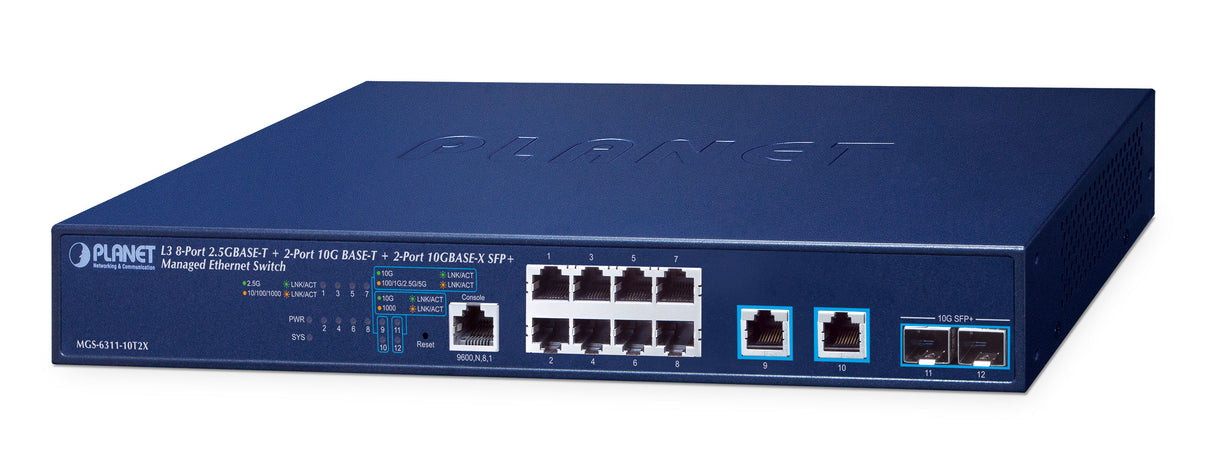 PLANET Layer 3 8-Port 2.5GBASE-T + Gestionado L3 10G Ethernet (100/1000/10000) 1U Azul