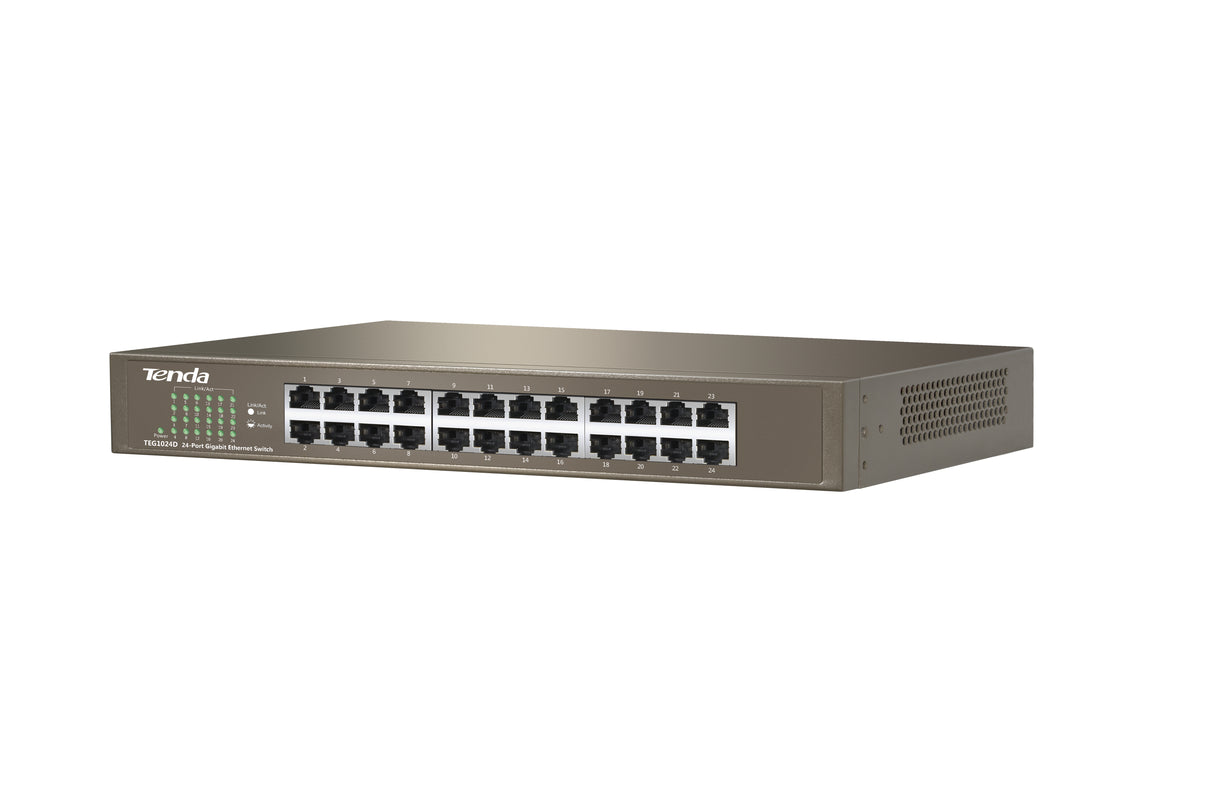 Tenda 24-port Gigabit Ethernet Switch No administrado Azul, Bidireccional completo (Full duplex), Montaje en rack