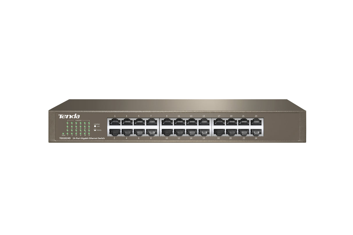Tenda 24-port Gigabit Ethernet Switch No administrado Azul, Bidireccional completo (Full duplex), Montaje en rack
