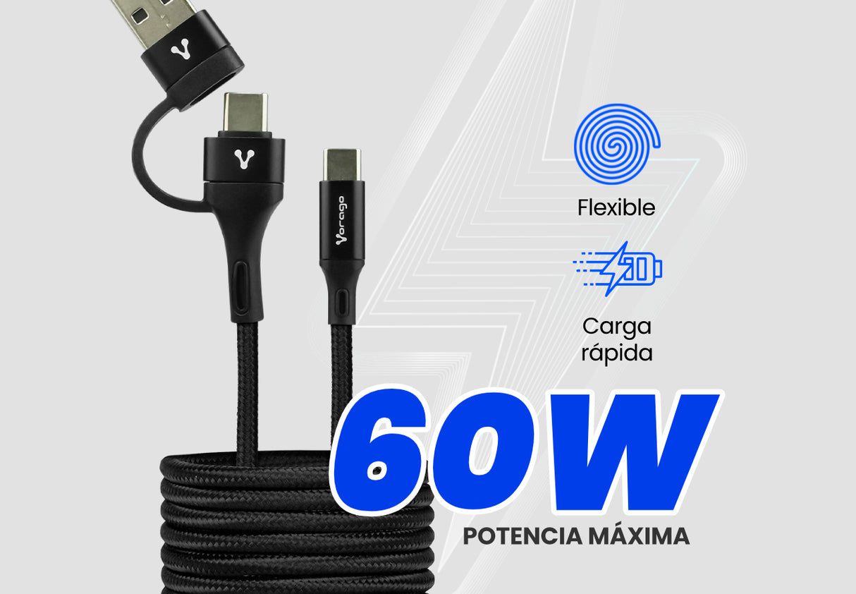 Vorago CAB-126 cable USB 1 m USB A/USB C USB C 60 W Negro