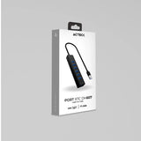 Acteck Port X7C DH607 USB Tipo C 5000 Mbit/s Negro, USB 3.2 Gen 1 (3.1 Gen 1) Type-A, Aluminio, Cable redondo