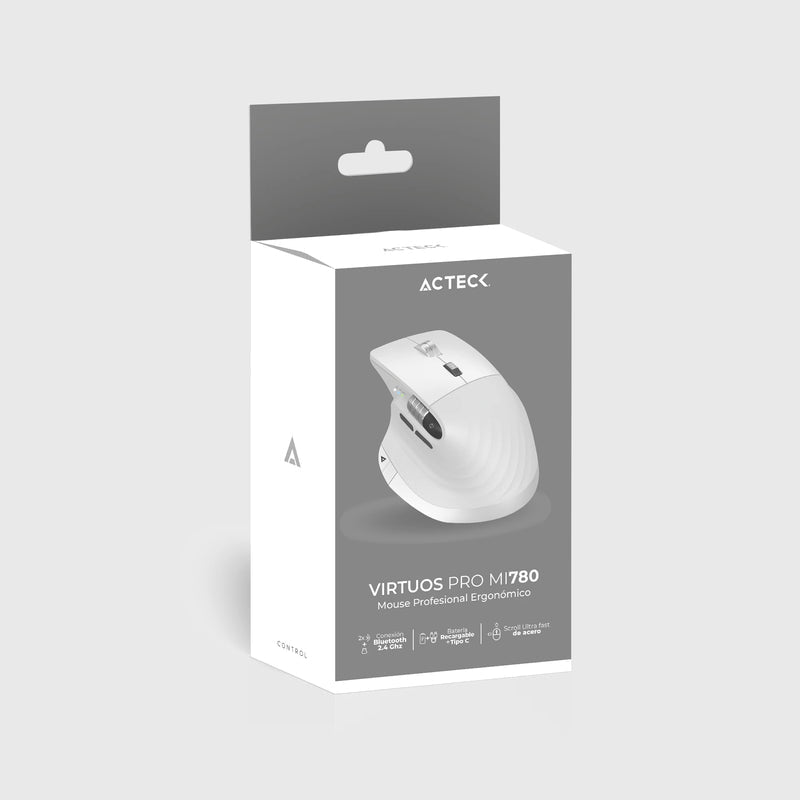 Acteck Virtuos Pro MI780 ratón Oficina Diestro RF inalámbrico + bluetooth Óptico 3200 DPI, Blanco